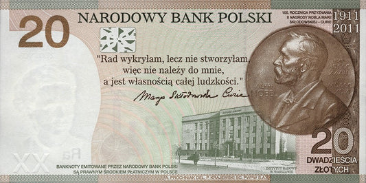 20 zł Maria Skłodowska - Curie - 2011 rok